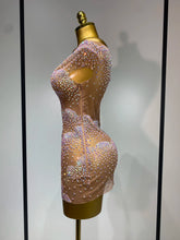 Women Sexy Mesh See Through Mini Dress Celebrate Birthday Evening Party Dress Luxury Rhinestones Stage Performance  Costume